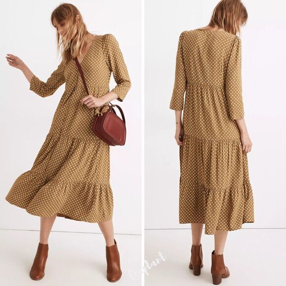 NEW Madewell V-Neck Tiered Button-Front Midi‎ Dress in Daisies Forever, 00 - Picture 1 of 16